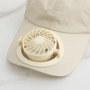 Detail view of summer outdoor solar charging fan cap, breathable fabric with built-in mini fan.