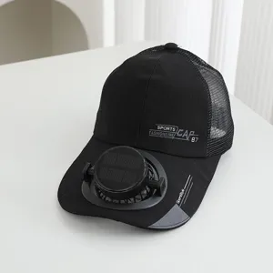 Berretto da baseball solare con ventola estivo traspirante in rete protezione solare nera