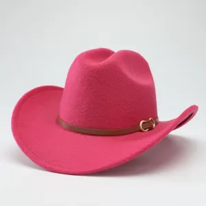 Cappello da Cowboy Occidentale in Poliestere Vintage Con Fibbia a Fascia in Pelle Tinta Unita Tesa Larga Bordo Curvo Jazz Cappello Fedora per Uomo Donna Viaggio Festa