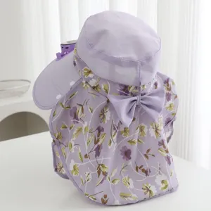Women summer sun protection hat with solar fan and neck flap, UV blocking wide brim cap.