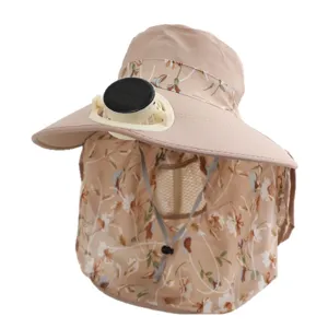 Women summer solar fan sun hat wide brim uv protection anti-uv floral outdoor cap