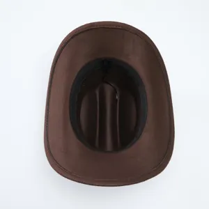 Cappello da cowboy in feltro marrone vista dettaglio, design interno western classico, taglia 57.