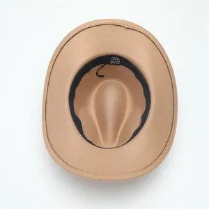 Classic camel wool felt fedora hat for men and women, wide brim western cowboy hat, 57cm