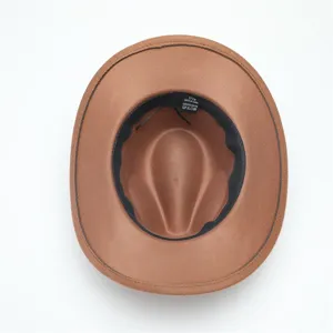 Chapeau fedora en feutre de laine marron vue interieure, taille 57cm detail polyester.