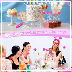 Detailed party scene showcasing disco ball straws with pink cowboy hats for celebrations.