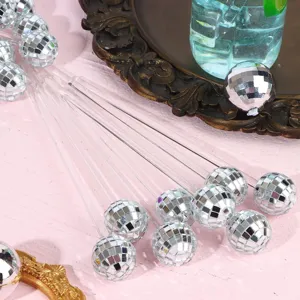 Ensemble de bâtonnets à cocktail boule disco, agitateurs miroir scintillants pour fête.