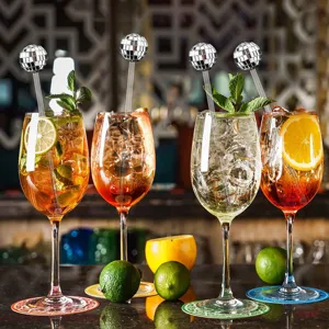 Agitateurs de Cocktail Boule Miroir Disco Argent Bâtonnets en Verre Plastique pour Bar Mariage Fête Décoration de Boisson