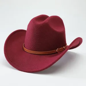 Cappello da Jazz Western Cowboy per Donna Uomo Ala Larga Curvo Fedora Cappello in Feltro di Poliestere Cappello del Sole All'aperto Viaggio Casual Moda Retro Con Fibbia della Cintura Decor