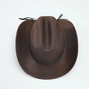 Classico cappello da cowboy western in feltro marrone per uomo e donna, cappello jazz retro.