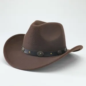 Classic brown western cowboy hat with studded leather band detail, perfect for autumn.
