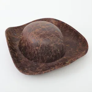Brown patterned pirate hat tricorn costume party hat detail view for men and women wear