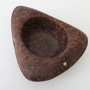 Brown vintage faux leather tricorn hat pirate hat party costume accessory for adults.