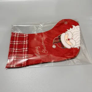 Christmas stocking red plaid Santa Claus embroidered gift bag holiday hanging decoration