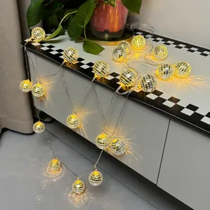 Catena luminosa palla disco specchiata, luci pendenti bianco caldo per festa e casa