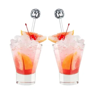 Piques à cocktail boule disco scintillantes pour boissons de fête, bâtonnets de bar argentés.