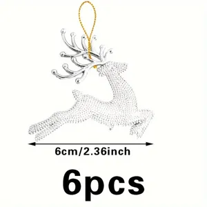 Weihnachts Rentier Baumhaengeornament, silberner glitzernder Elch Anhänger 6cm 6Stk Set.