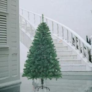 Artificial Christmas tree with PVC needles and metal stand for holiday home decor.
