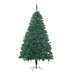 Artificial Christmas tree with dense PVC branches and metal stand for holiday decor.