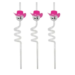 Diskokugeln Trinkhalme mit rosa Cowboyhüten, klare spiralförmige Strohhalme Party.