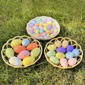 Multicolor Speckled Easter Eggs Decoration Set With Basket Colorful Artificial Foam Bird Eggs For Festival Party Home Decor
