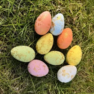 Colorful Easter eggs decoration set with gold speckles, perfect for spring party toys and gifts.