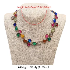 Exaggerated geometric colorful rhinestone necklace vintage pendant fashion banquet jewelry accessory