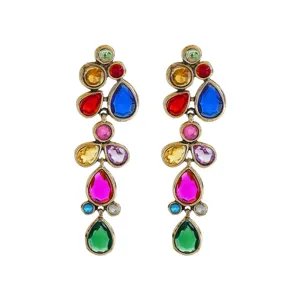 Colorful rhinestone drop earrings, exaggerated geometric crystal party jewelry for women.