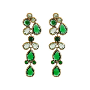 Exquisite vintage style green crystal rhinestone cluster drop earrings for women party wear.