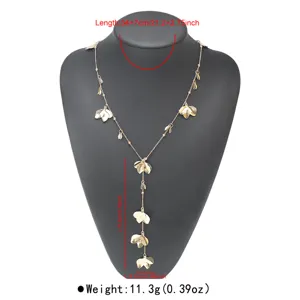 Fashion gold metal flower Y-shape long necklace elegant daily jewelry accessory for women
