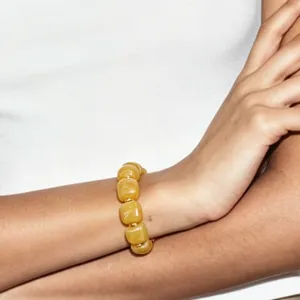 Chunky yellow acrylic bead bracelet with gold spacers for women bohemian fashion jewelry