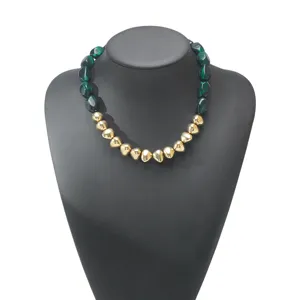 Vintage irregular resin and gold bead necklace for women fashion jewelry style