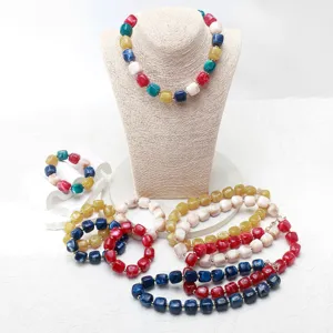 Colorful acrylic chunky bead necklace bracelet set bohemian fashion statement jewelry for women chic