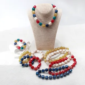Colorful acrylic block bead statement necklace and bracelet bohemian fashion jewelry set