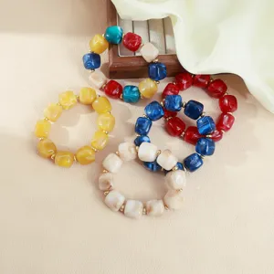 Colorful acrylic barrel beaded bracelet set bohemian fashion chic women jewelry detail view