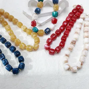 Colorful acrylic barrel bead beaded necklace bohemian fashion versatile statement jewelry