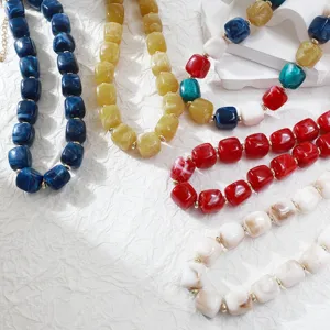 Colorful acrylic cylindrical beaded necklace bohemian fashion statement jewelry for women