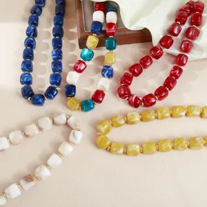 Colorful acrylic barrel bead beaded necklace bracelet bohemian fashion style statement jewelry