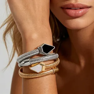 Brazalete de Serpiente de Personalidad para Mujer Esmalte de Goteo Geométrico Puño Abierto Pulsera Ajustable de Resorte Brazalete de Brazo Joyería Regalo