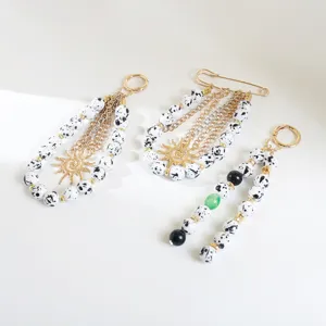 Accessoire fait main style dopamine perles tachetées sac grigri porte-clés broche élégante
