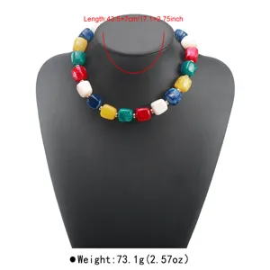 Colorful acrylic barrel bead statement necklace chunky bohemian fashion versatile jewelry for women
