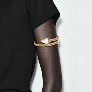 Brazalete de brazo en espiral de serpiente dorada con cabeza geométrica blanca joyas mujer