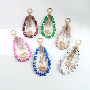 Porte-clés de sac en perles acryliques colorées avec pendentif soleil style dopamine bijoux