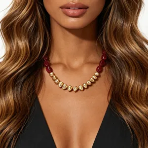 Vintage geometric resin and gold bead necklace fashion collarbone chain jewelry style