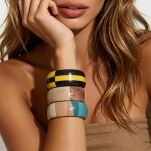 Bracciale Rigido in Acrilico a Scacchi Vintage Dolce Fresco per Donna a Blocchi di Colore a Righe Ampio Bracciale Spesso Gioielli Mano Regalo