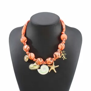 Schicke Ozean Stil orange Stoff Perlen Halskette mit Muschel und Seestern Anhängern.