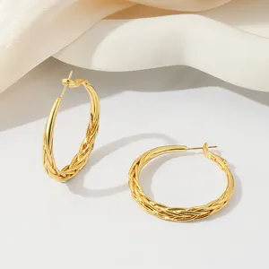 Gouden gevlochten creolen detail, 18k vergulde dikke getwiste cirkel oorbellen voor dames
