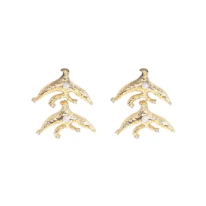 Französische Vintage Gold Doppel Vogel Ohrringe mit Perlen schicke Damenschmuck Accessoires