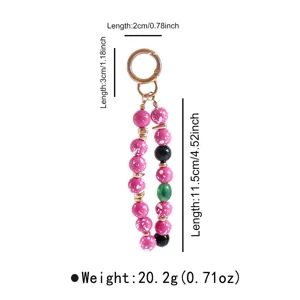 Porte-clés pendentif de sac en perles acryliques colorées fait main vue détail dimensions.