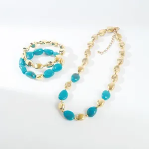 Boho turchese perle irregolari collana e braccialetto set gioielli vintage per donne