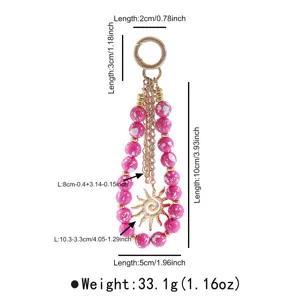 Porte-clés pendentif de sac en perles acryliques colorées avec charme de soleil doré mode